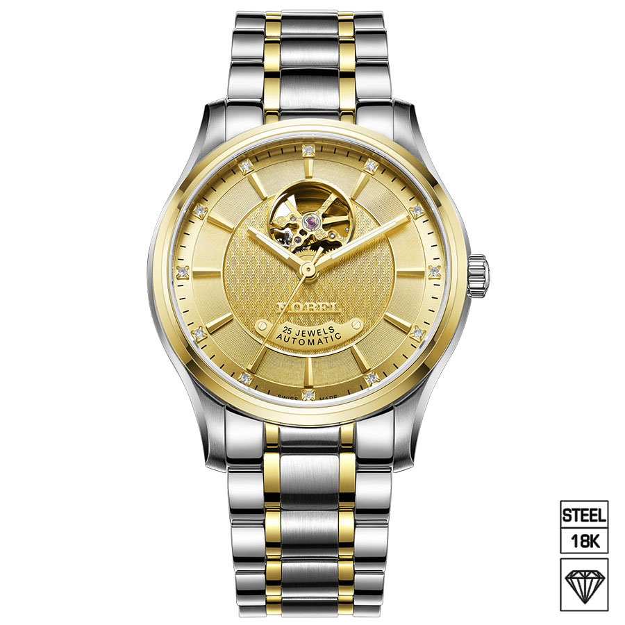 Đồng hồ cơ lộ máy dây kim loại màu vàng - Nobel 2990796312