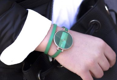 Đồng hồ elixa dây da mặt xanh