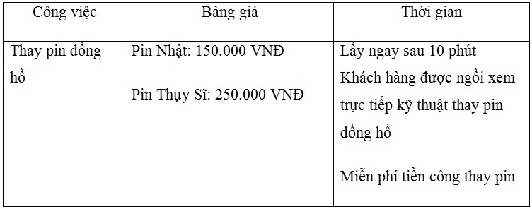 bang gia dich vu