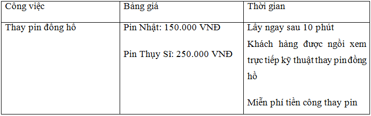 bang gia thay pin dong ho tissot