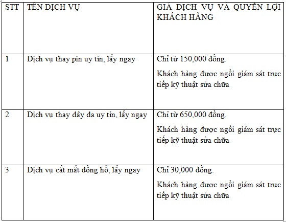 bang gia dich vu